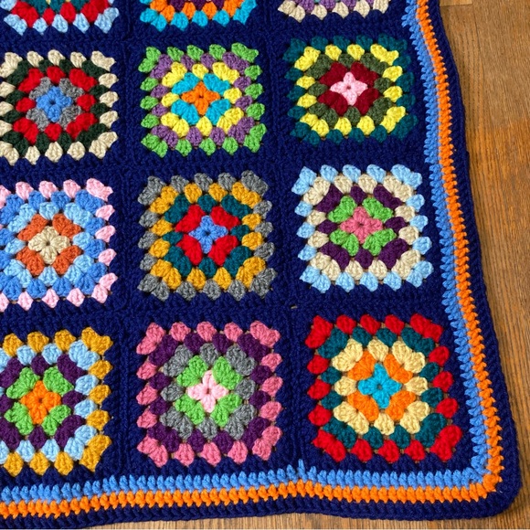 Hand Crochet Granny Square Mini Blanket with Vibrant Colors 36 x 36 inches - Picture 3 of 10